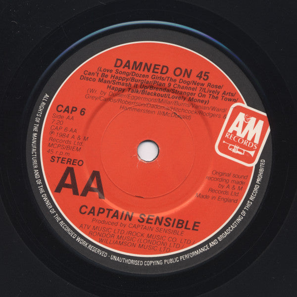 Captain Sensible : Glad It's All Over / Damned On 45 (7", Single)