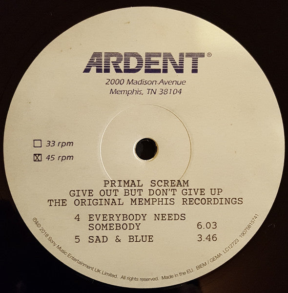 Primal Scream : Give Out But Don't Give Up (The Original Memphis Recordings) (2x12", Album, 180)