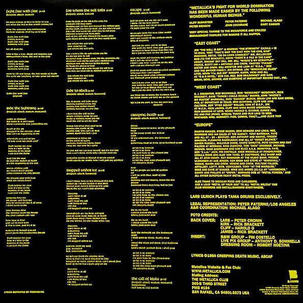 Metallica : Ride The Lightning (LP, Album, RE, RM)
