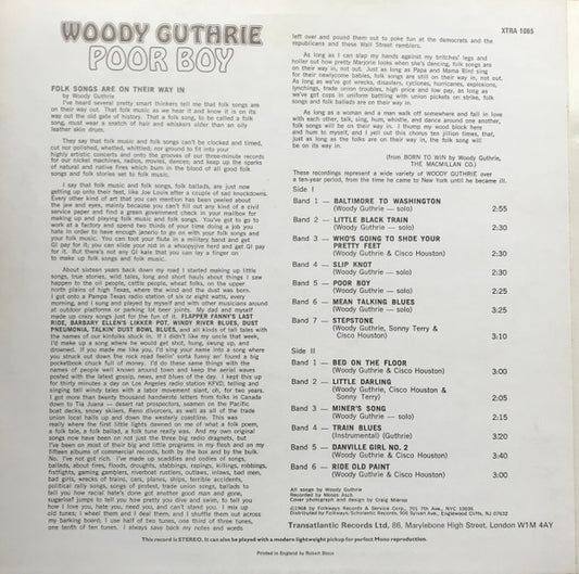 Woody Guthrie : Poor Boy (LP, Album, RE)