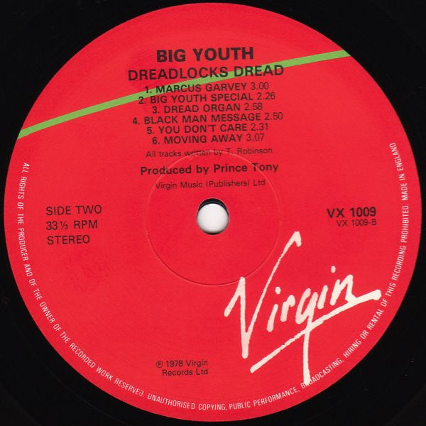 Big Youth : Dread Locks Dread (LP, Album, RE, Tex)