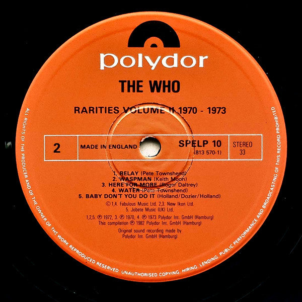 The Who : Rarities Vol. 2 "1970-1973" (LP, Comp)