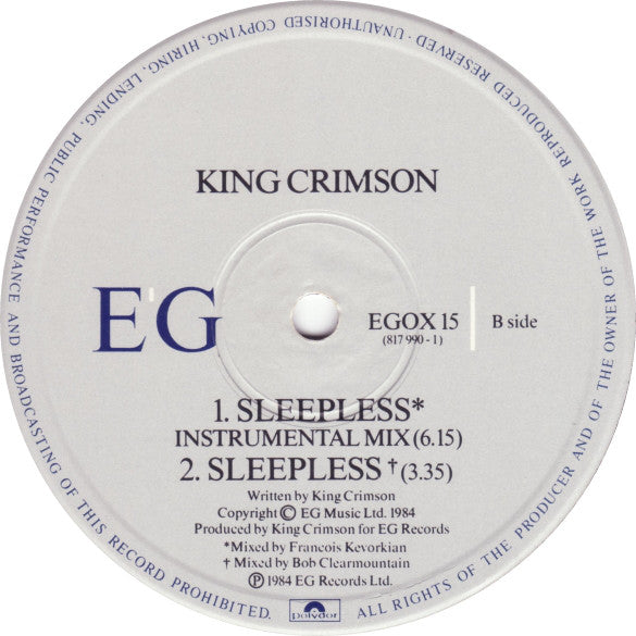 King Crimson : Sleepless (12", Single)