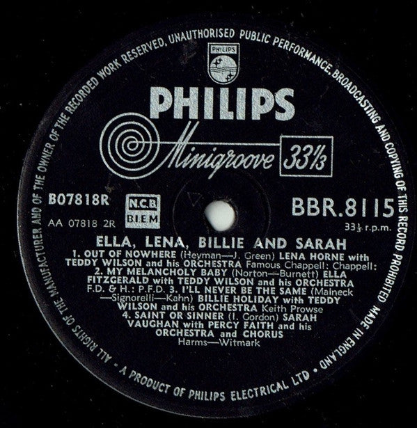 Ella Fitzgerald, Lena Horne , Billie Holiday And Sarah Vaughan : Ella, Lena, Billie And Sarah (10", Comp)