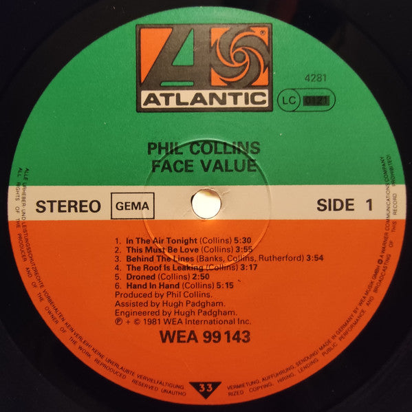 Phil Collins : Face Value (LP, Album, Tow)
