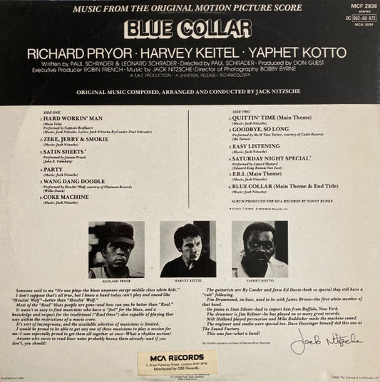 Various / Jack Nitzsche : Blue Collar (Music From The Original Motion Picture Score) (LP, Album)