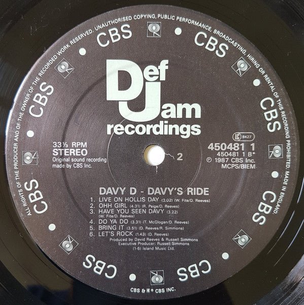 Davy D.* Featuring Hurricane (2) : Davy's Ride (LP, Album)