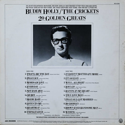 Buddy Holly / The Crickets (2) : 20 Golden Greats (LP, Comp, Club, RE)