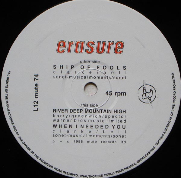 Erasure : Ship Of Fools (12", Single, Ltd)