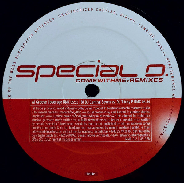 Special D. : Come With Me (Remixes) (12")