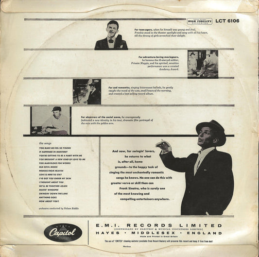 Frank Sinatra : Songs For Swingin' Lovers! (LP, Album, Mono, RP, Gre)