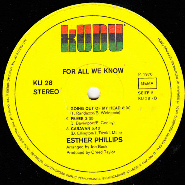 Esther Phillips With Beck* : For All We Know (LP, Album)