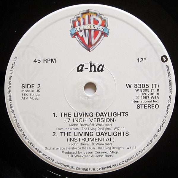 a-ha : The Living Daylights (Extended Mix) (12", Single, PRS)