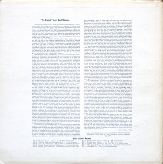 Sonny Boy Williamson (2) : Blues Classics By "The Original" Sonny Boy Williamson (LP, Comp)