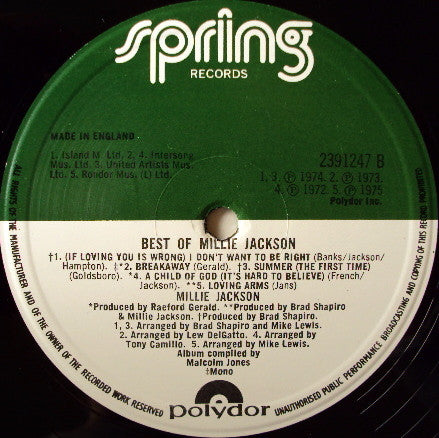 Millie Jackson : The Best Of Millie Jackson (LP, Comp, Mono)