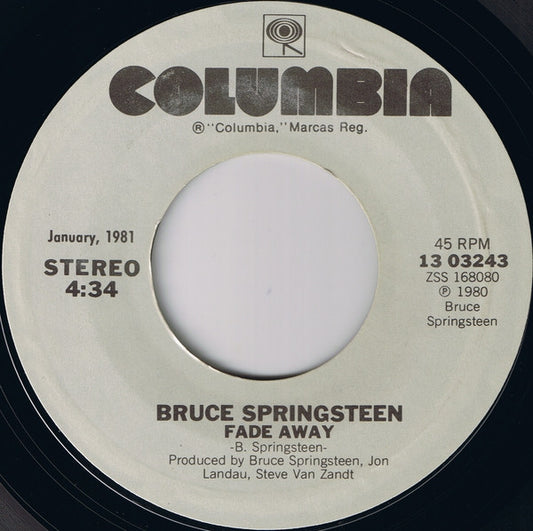 Bruce Springsteen : Hungry Heart / Fade Away (7", Single, RE, Styrene, Car)