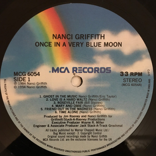 Nanci Griffith : Once In A Very Blue Moon (LP, Album, RE)