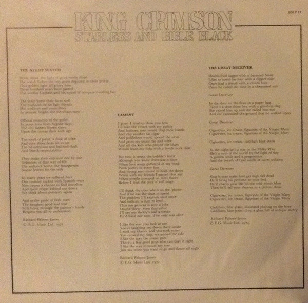 King Crimson : Starless And Bible Black (LP, Album, RE, Sin)