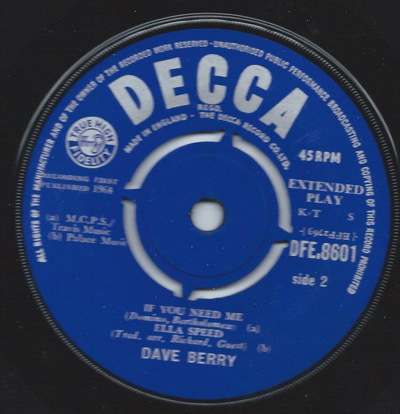 Dave Berry : Me-O-My-O (7", EP, Mono)