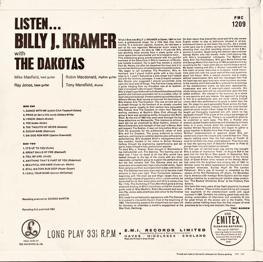Billy J. Kramer & The Dakotas : Listen... (LP, Mono)