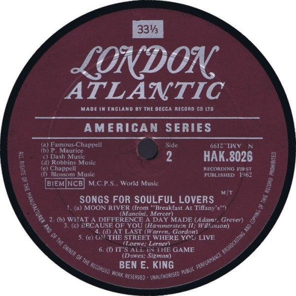 Ben E. King : Ben E. King Sings For Soulful Lovers (LP, Album, Mono)