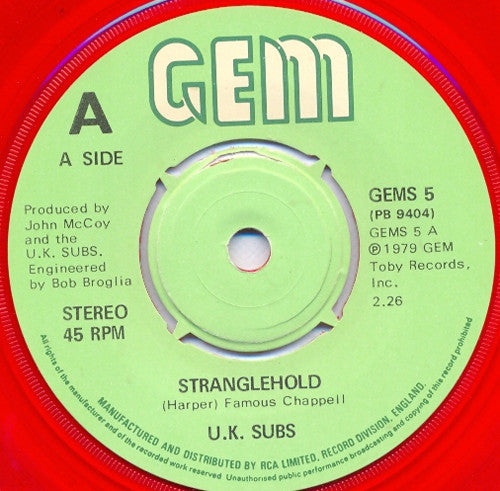 U.K. Subs* : Stranglehold (7", Single, Red)