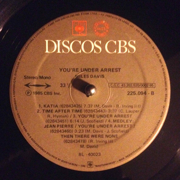 Miles Davis : You're Under Arrest (LP, Album)