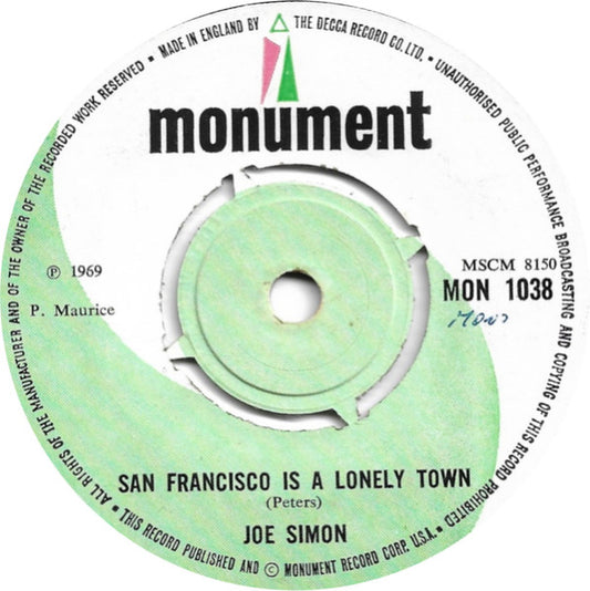 Joe Simon : It's Hard To Get Along / San Francisco Is A Lonely Town (7")