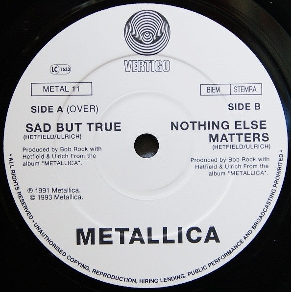 Metallica : Sad But True (7", Single, Pap)