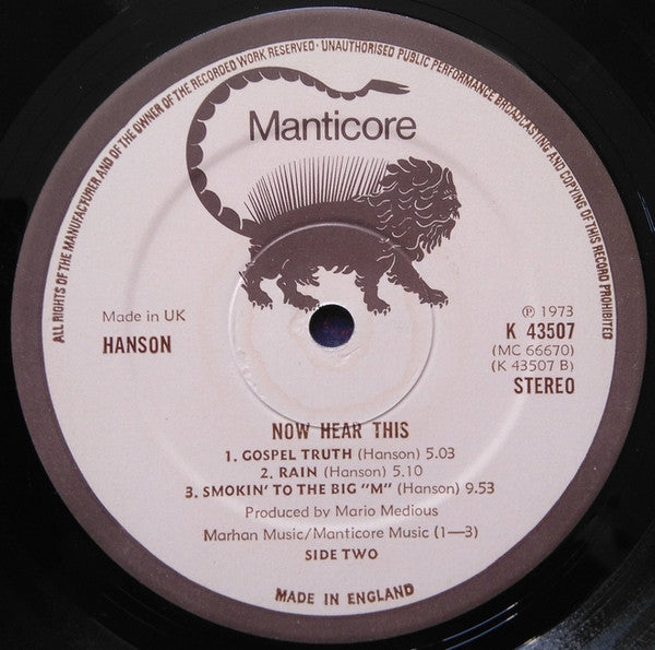 Hanson (4) : Now Hear This (LP, Album)
