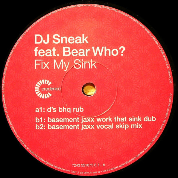 DJ Sneak Feat. Bear Who?* : Fix My Sink (12")