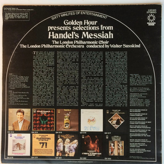 Georg Friedrich Händel, The London Philharmonic Choir, The London Philharmonic Orchestra, Walter Susskind : Selections From Handel's Messiah (LP, Album, Mis)