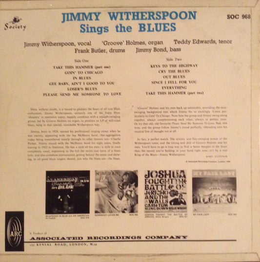 Jimmy Witherspoon : Sings The Blues (LP, Album, Mono)