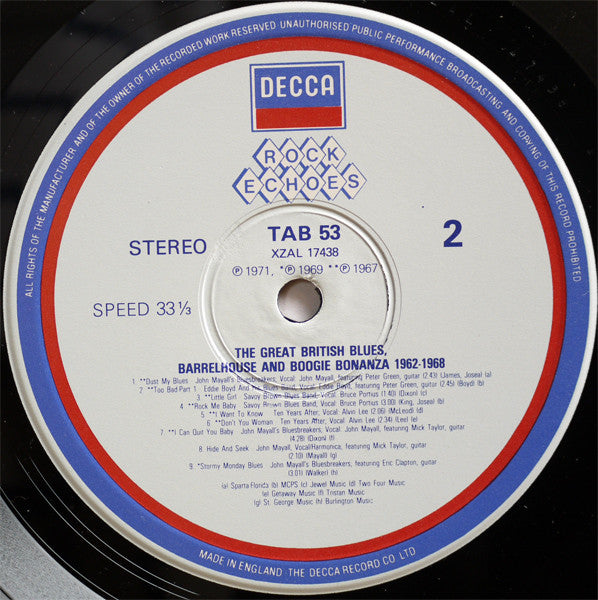 Various : The Great British Blues, Barrelhouse And Boogie Bonanza 1962-1968 (LP, Comp, Mono)