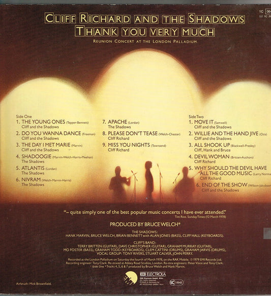 Cliff Richard & The Shadows : Thank You Very Much (Reunion Concert At The London Palladium) (LP, Album)