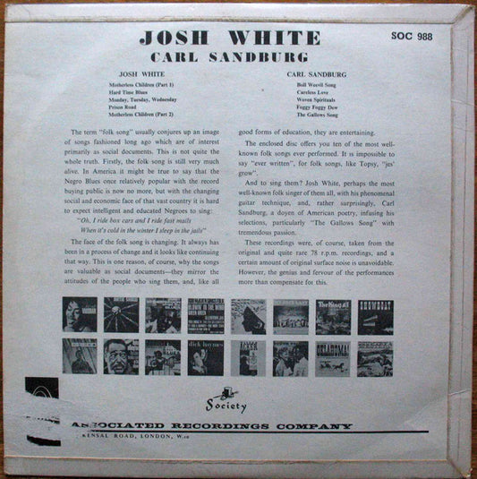 Josh White And Carl Sandburg : Josh White And Carl Sandburg (LP)