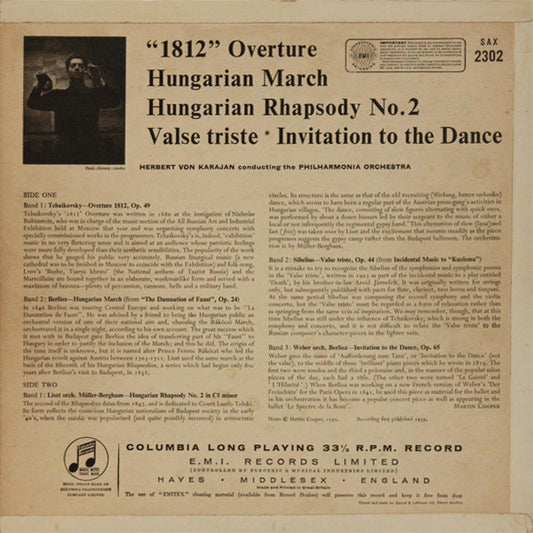 Karajan*, Philharmonia* : 1812 / Hungarian March / Hungarian Rhapsody No. 2 / Valse Triste / Invitation To The Dance (LP)