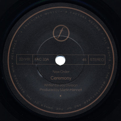 New Order : Ceremony (7", Single, Lyn)