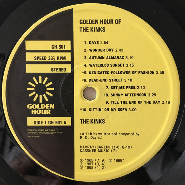 The Kinks : Golden Hour Of The Kinks (LP, Comp, Emb)