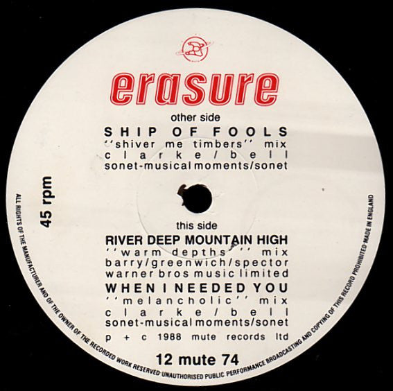 Erasure : Ship Of Fools (12", Single)
