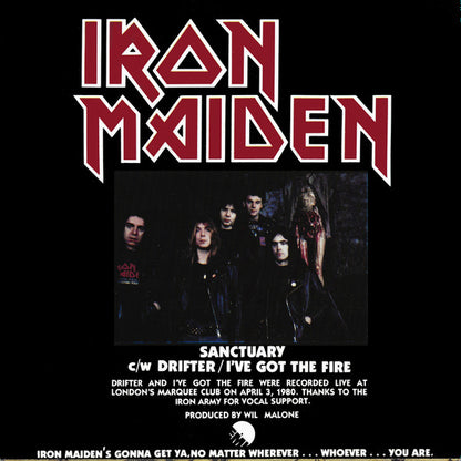 Iron Maiden : Running Free · Sanctuary (2x12", Comp, Ltd)
