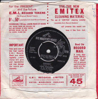 Louis Armstrong Orchestra & Chorus* / Louis Armstrong & His All Stars* : What A Wonderful World / Cabaret (7", Single, Pus)