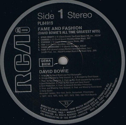 David Bowie : Fame And Fashion (David Bowie's All Time Greatest Hits) (LP, Comp, RM)