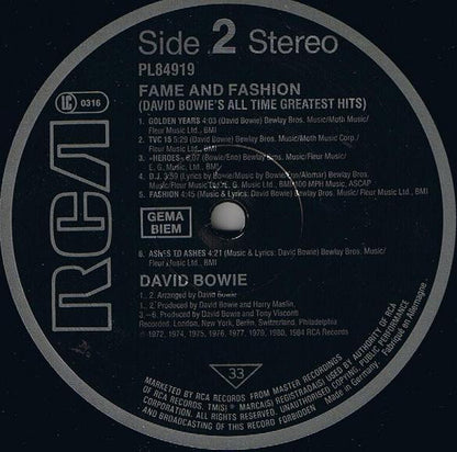 David Bowie : Fame And Fashion (David Bowie's All Time Greatest Hits) (LP, Comp, RM)