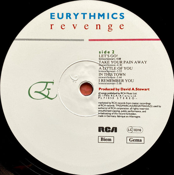 Eurythmics : Revenge (LP, Album, Emb)