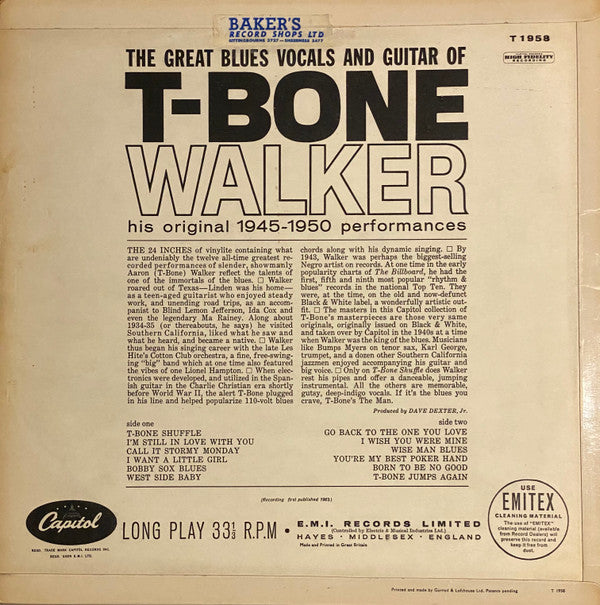 T-Bone Walker : The Great Blues Vocals And Guitar Of T-Bone Walker (His Original 1945-1950 Performances) (LP, Comp, Mono)