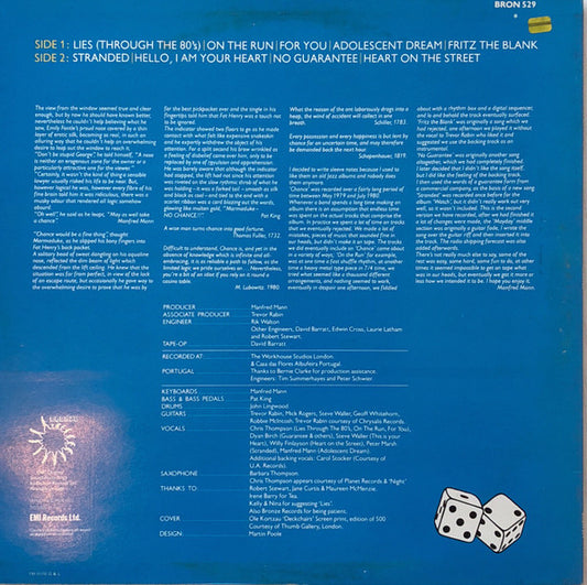 Manfred Mann's Earth Band : Chance (LP, Album, EMI)