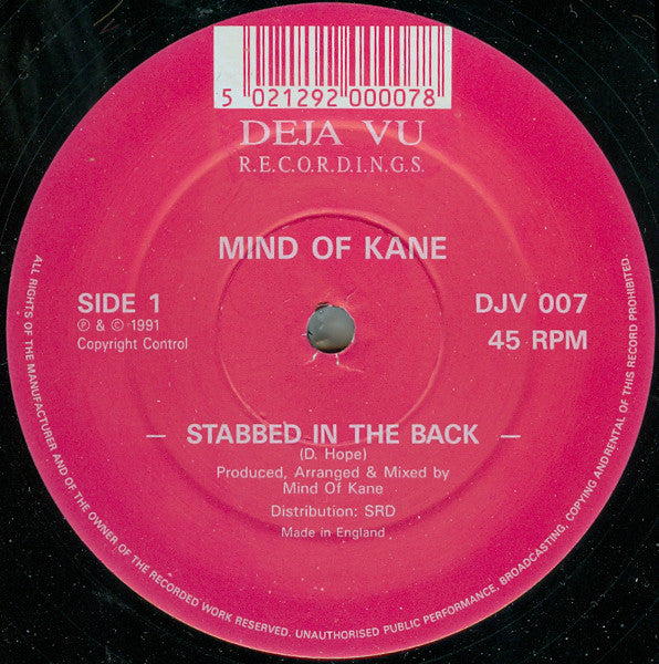 Mind Of Kane : Stabbed In The Back (12", Red)