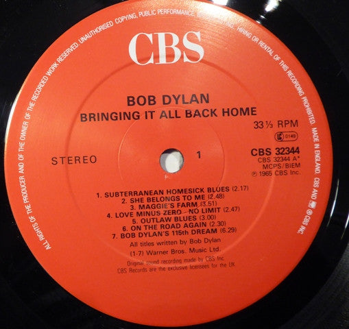 Bob Dylan : Bringing It All Back Home  (LP, Album, RE)