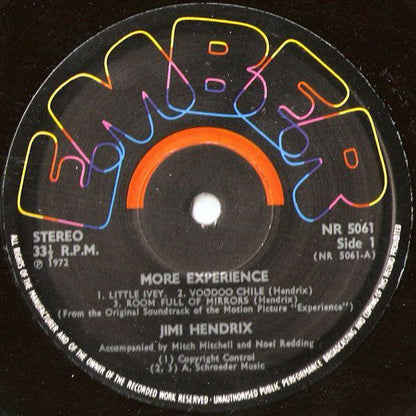 Jimi Hendrix : More  "Experience" Jimi Hendrix (Titles From The Original Sound Track Of The Feature Length Motion Picture) (Volume Two) (LP, Album)